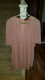 dusty pink cape pleated detail skater dress